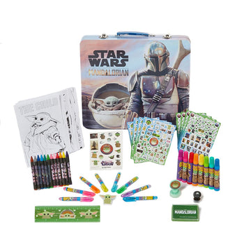 Innovative Designs Star Wars Mandalorian Baby Yoda Deluxe Activity Set For Kids With Carrying Tin, Coloring Sheets, Tattoos, Stickers, & Art Supplies, 500+ Pieces