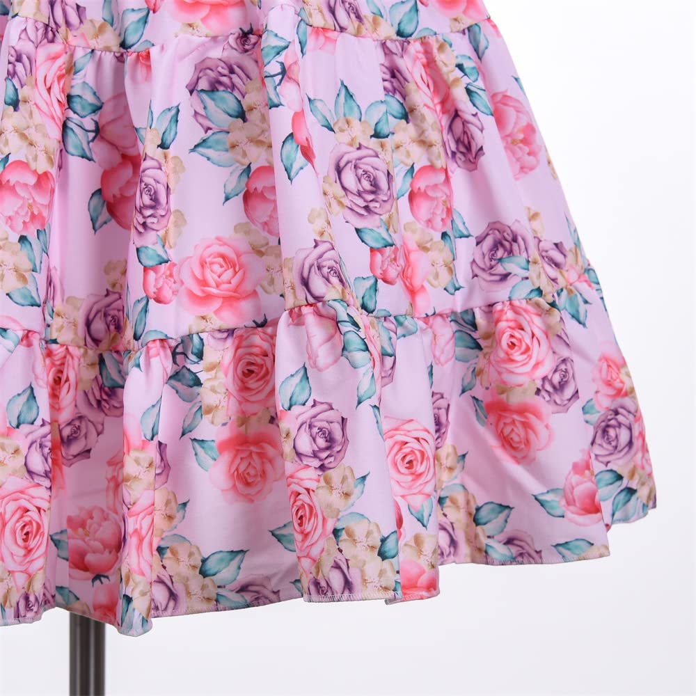 Cosplay Life Floral Dress for Girls and Young mature-themeds Fashion Flower Waistline Kids Party Festival Dress Ages 5-9 Years Old (Pink  8YRS)