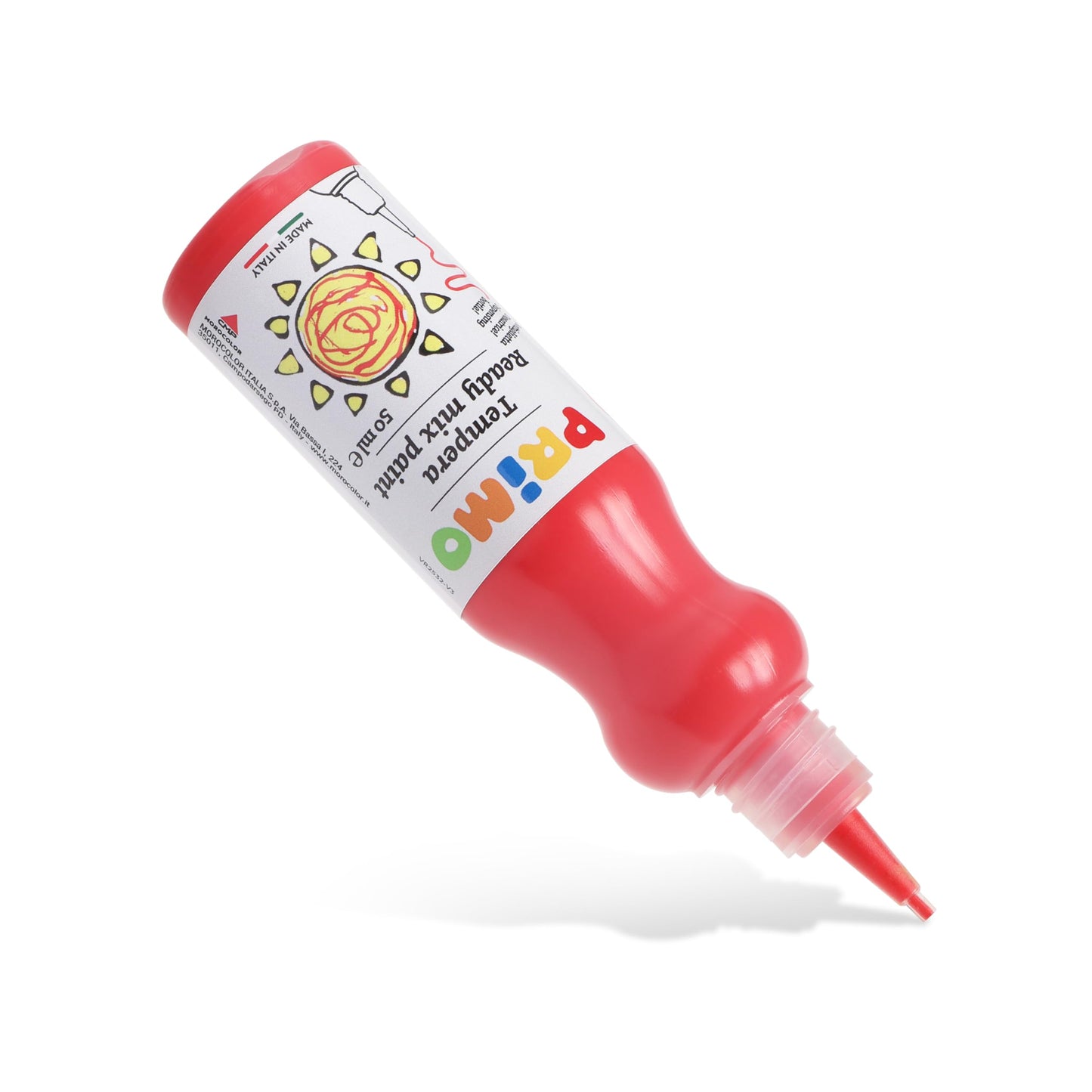 PRiMO Tempera Paint Bottle, 50ml, Vermillion, Non-Toxic, Ergonomic, For Young Artists
