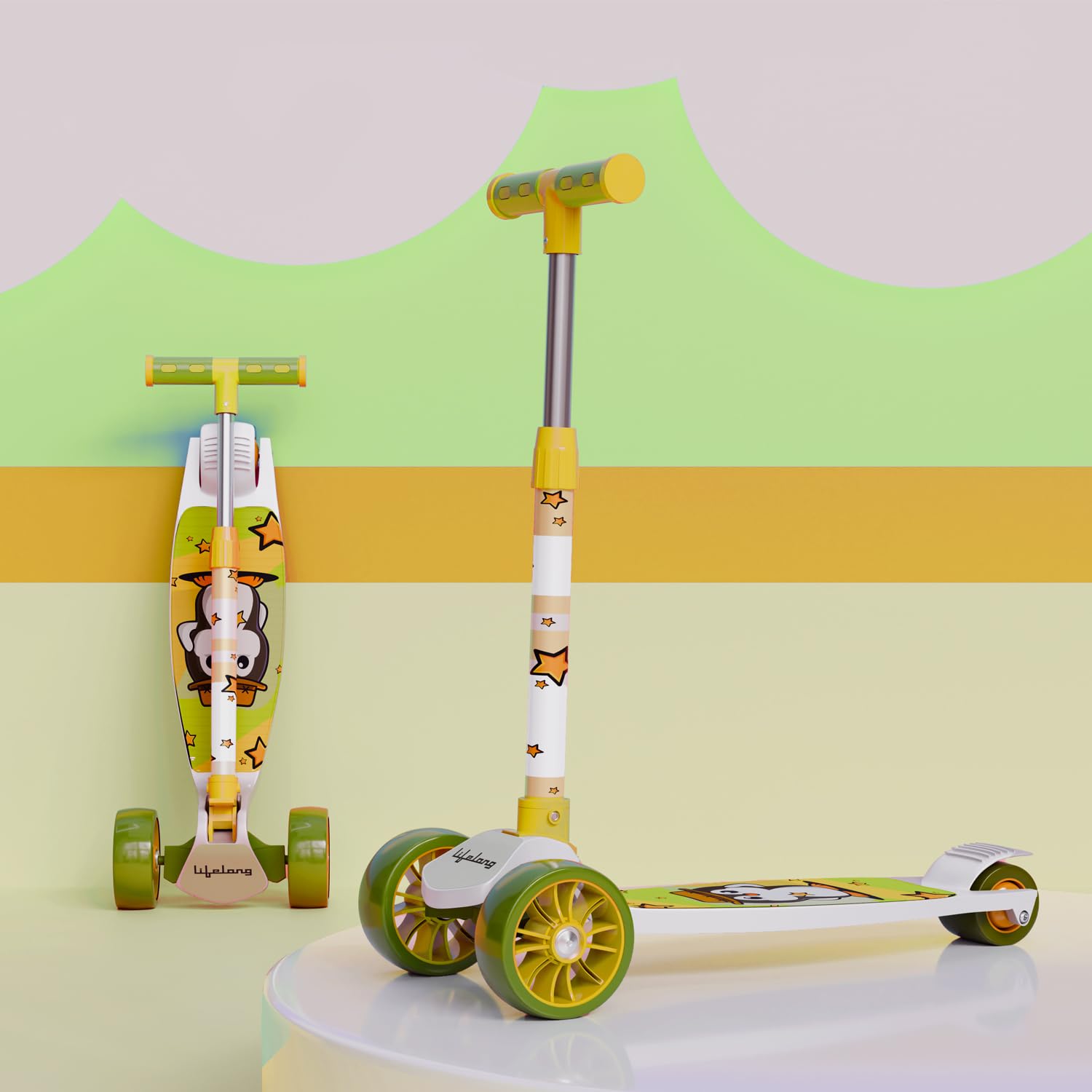 Lifelong Scooter For Kids 3+ Years - Foldable With Pvc Wheels & Adjustable Height - Kick Capacity 50Kg, Toys For 3+ Year Old Boy