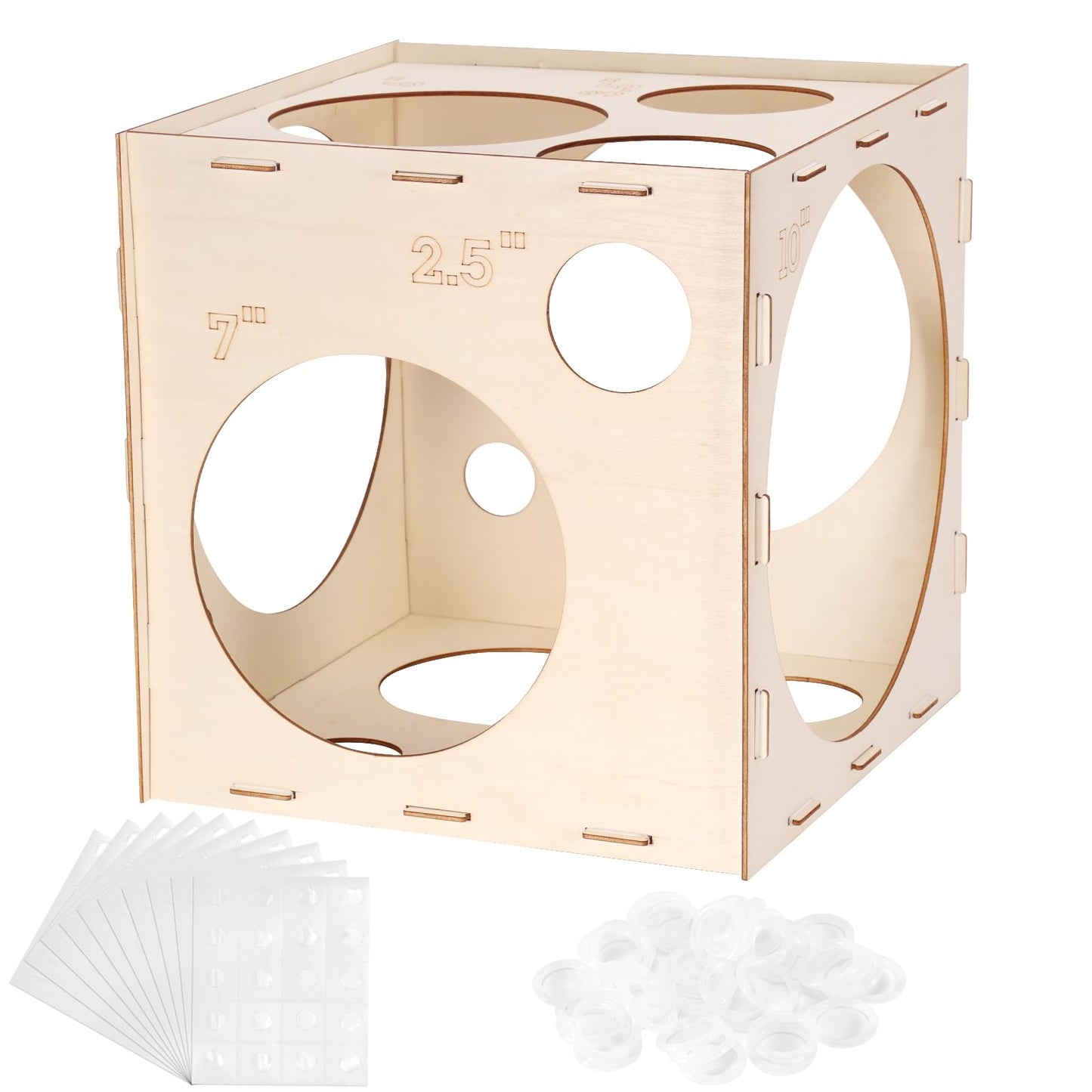 Auihiay 14 Holes Balloon Sizer Box - Collapsible Wood Measurement Tool for Balloon Decorations, Natural Color