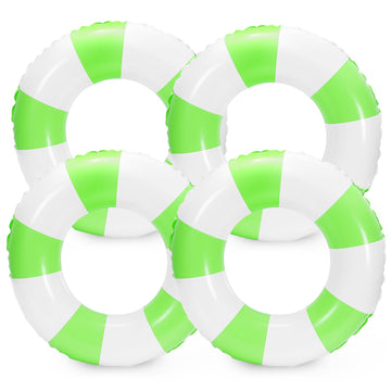 Whaline 4 Pcs White Green Inflatable Swimming Float Toys Swim Rings Striped Prints Pool Loungers Tube for Summer Swimming Beach 
