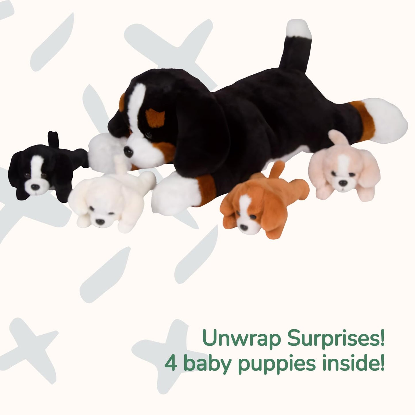 PixieCrush Mommy Bernese Dog Stuffed Animal Set with 4 Puppies - Plush, Multicolor, 5 Piece Assortment for Girls Ages 3-8