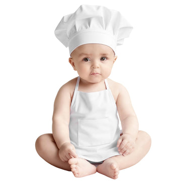 XLSXEXCL 2PCS Baby Chef Outfit Set, Baby Apron and Chef Hat for Newborn Photography, Toddler Cook Role Play, Cute Baking Costume