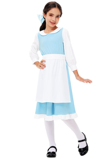 Girl'S Belle Halloween Dress Blue Princess Outfits Beauty Masquerade Party Maid Dresses 9-0 Years