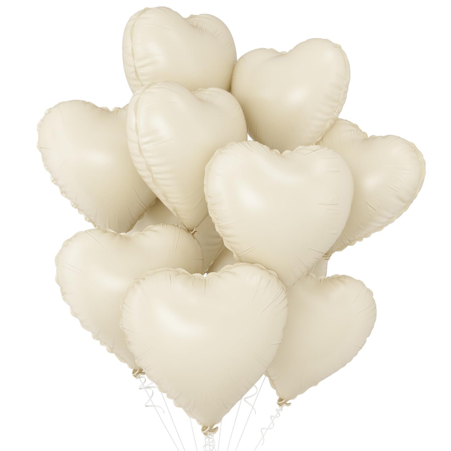 Gresatek White Heart Balloons,10Pcs Cream White Foil Heart Shaped Balloons,18Inch Beige Helium Mylar Balloons For Valentines,Eng