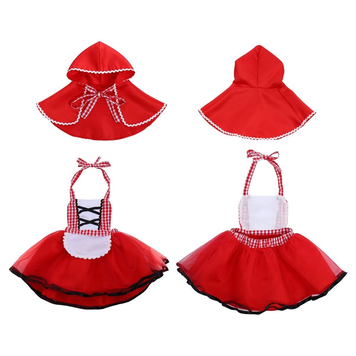 Little Red Riding Hood Costume For Girls Baby Toddler 1St 2Nd Halloween Outfit Fancy Cosplay Deluxe Storybook Plaid Maid Apron Dress Up Cape Cloak Kids Fairy Tale Princess Party Supply 6-12 Months