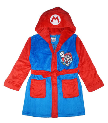 Super Mario Little/Big Boys' Soft Hooded Fleece Sleepwear Bathrobe - Plush Robe For Kids, Mario, 8