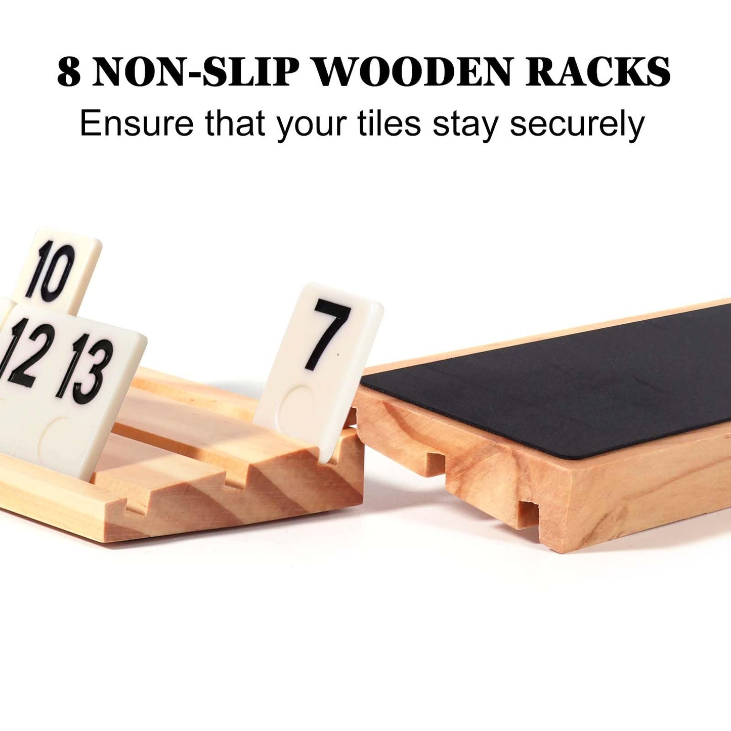 Elanbells 6-8 Players Rummy Game Upgraded Set With 8 Wooden Racks, 214 Tiles, Portable Case, Drawstring Bag And Dice, Board Game
