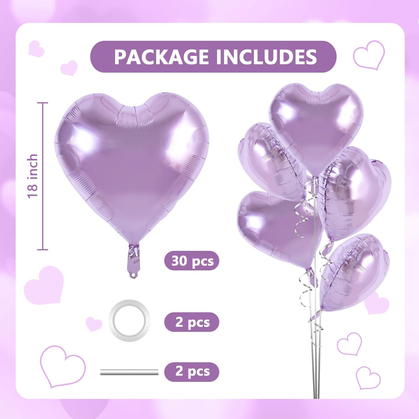 TONIFUL 30Pcs 18 Inch Purple Heart Balloons Purple Heart Shape Foil Mylar Balloons Decoration for Birthday Valentines Day Weddi