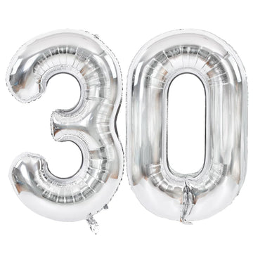 Toniful 40 Inch Silver Large Numbers Balloons Number 30 Digital 30 Helium Balloons, Foil Mylar Big Number Balloons For Birthday