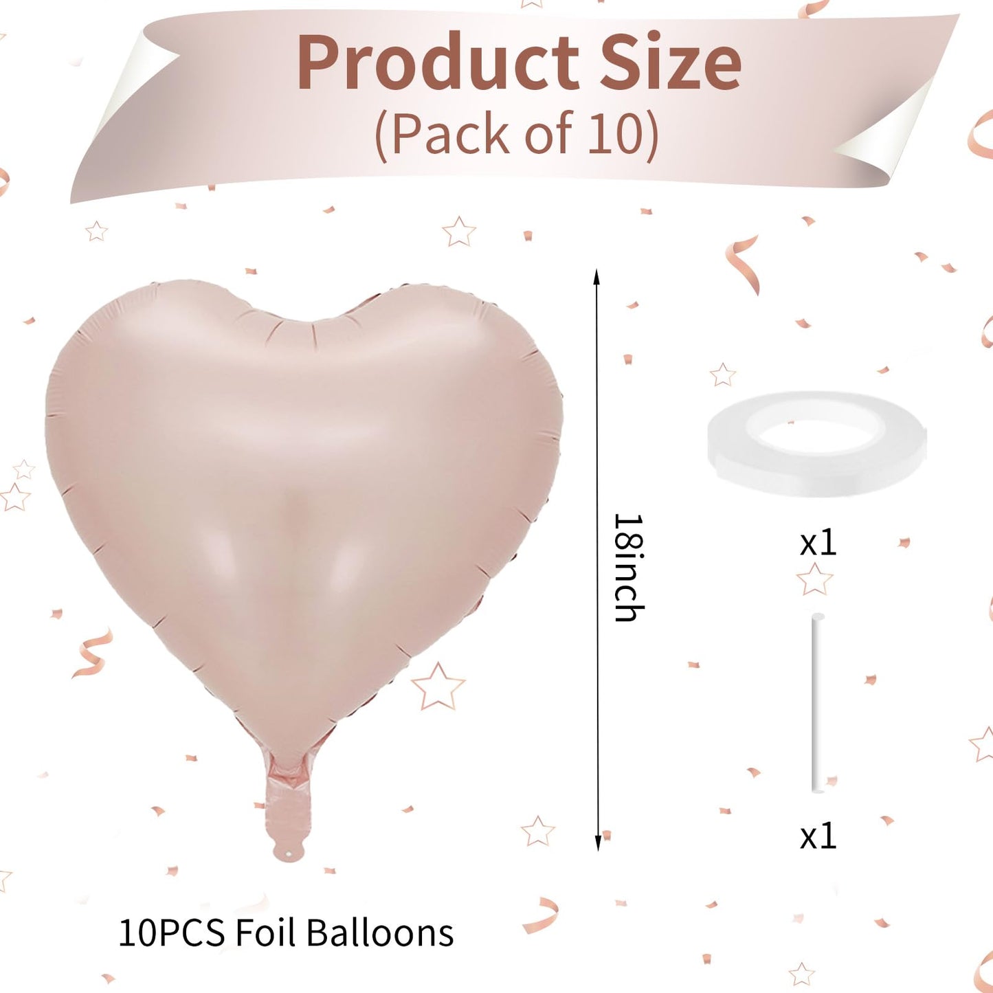 Baby Pink Heart Balloon, 10Pcs Pink Foil Heart Balloons, 18Inch Pastel Pink Heart Shape Balloons Helium Birthday Party Decoratio