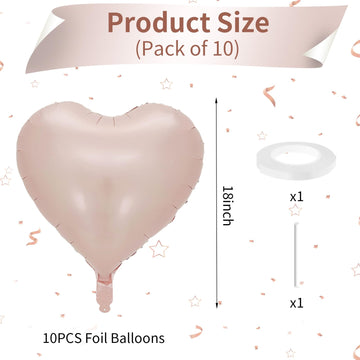 Baby Pink Heart Balloon, 10Pcs Pink Foil Heart Balloons, 18Inch Pastel Pink Heart Shape Balloons Helium Birthday Party Decoratio