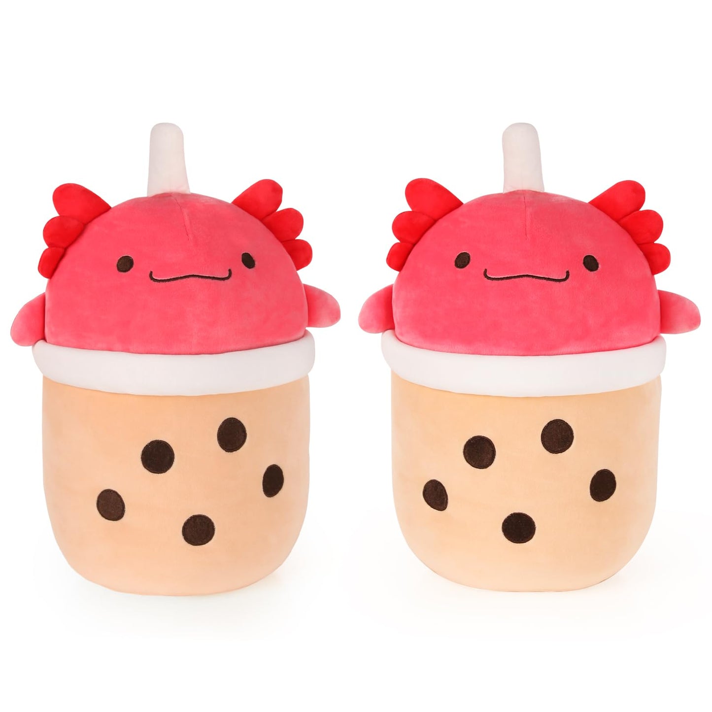 MMguai 14 inch Cute Big Axolotl Boba Tea Plush Soft Hugging Pillow Plushies,Large Red Pearl Milk Tea Stuffed Animals Toys Doll G