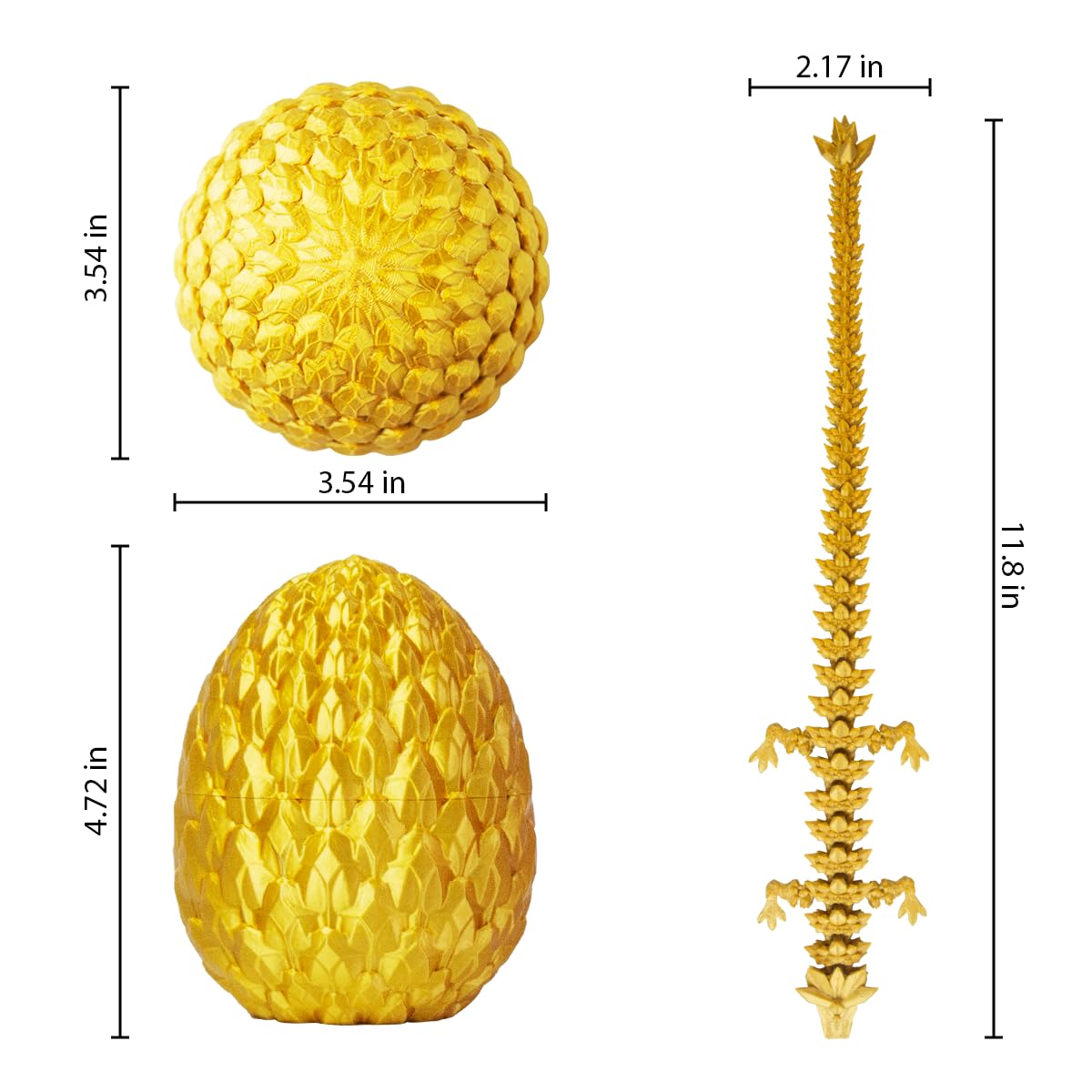 Aumeiller 3D Printed Dragon, Beautiful Flexible Crystal Dragon, Fidget Toy For Birthday Gift For Kids And Adults(Gold)