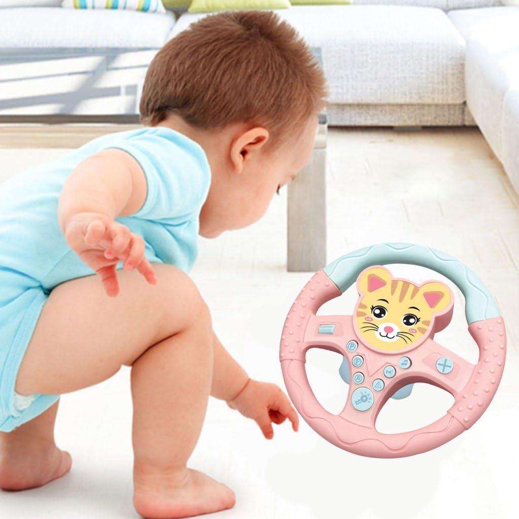 GOPSZOME Car Backseat Copilot Steering for the Children, Little Driver Toy with Lights, Multiple Traffic Sounds & Suction Cup Ba