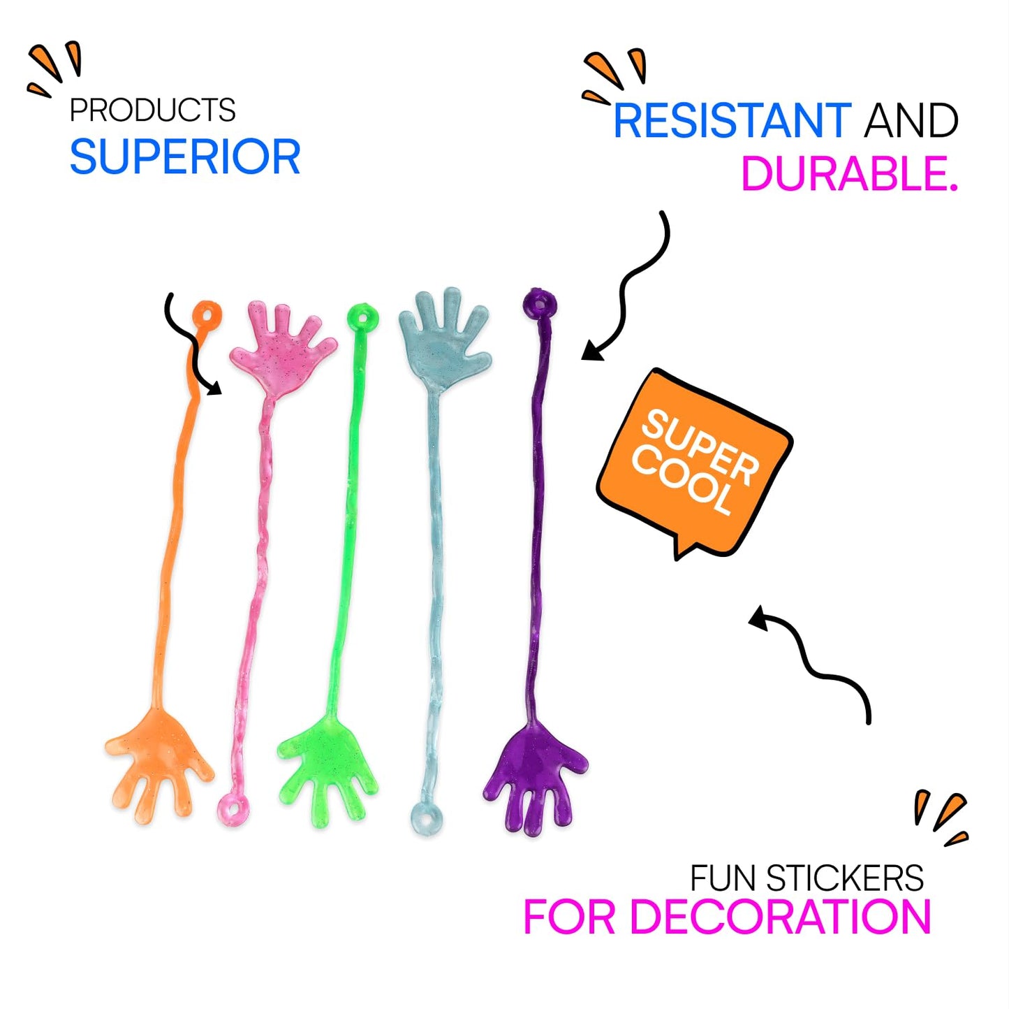 Neliblu Sticky Fingers - Fun Toys - Party Favors - Stocking Stuffers - 24 Count Wacky Fun Stretchy Glitter Sticky Hands, Party F