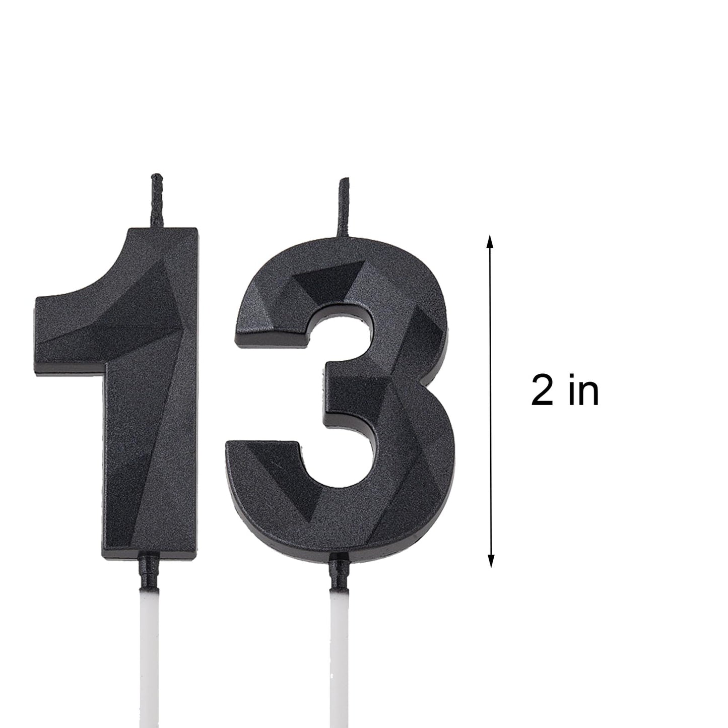 2 inch Black 13 & 31 Birthday Candles, 3D Diamond Number 13rd & 31st Cake Topper for Boys Girls Birthday Party Decorations Theme