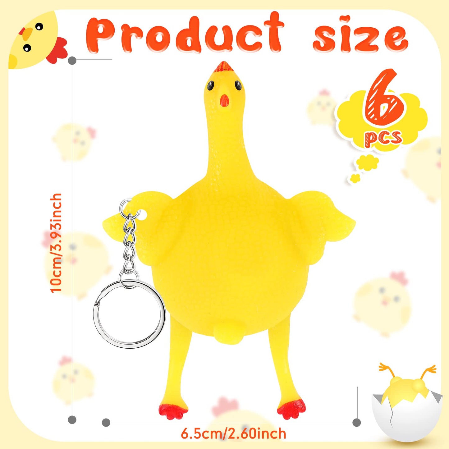 Civaner 6 Pieces 10 Cm Funny Rubber Chicken Keychain Novelty Laying Egg Chicken Stress Relief Toys For Venting Anger And Releasing Stress