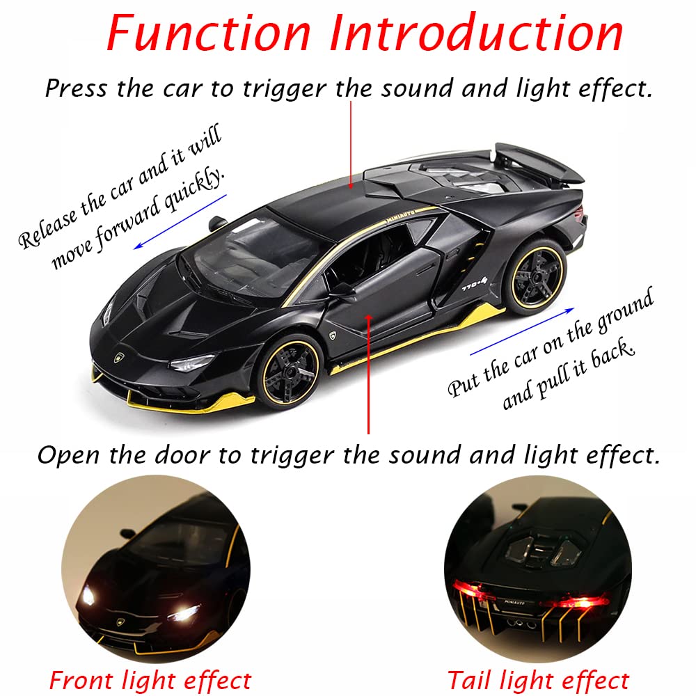 Alloy Collectible Black Lamborghini Toy Pull Back Vehicles Diecast Cars Model with Light & Sound