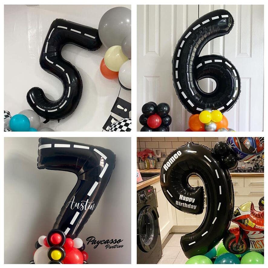 Race Car Number 7 Balloons,40 Inch Racing Car 7 Birthday Balloons Two Fast Balloon Race Track Black 7 Balloon Number For Cars Theme Birthday Party