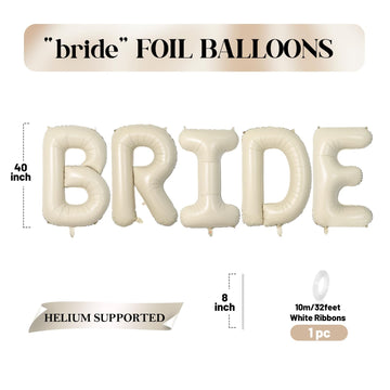 Biapian 40 Inch Bride Letter Balloons, Big Cream Bride Foil Balloons, 5 Pcs Giant Foil Large Aluminum Balloon Helium For Wedding