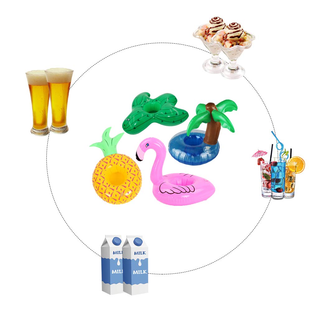 AOUTACC 12 Pack Inflatable Drink Cup Holders - Palm Tree, Flamingo, Pineapple, Cactus - Medium - Polyvinyl Chloride