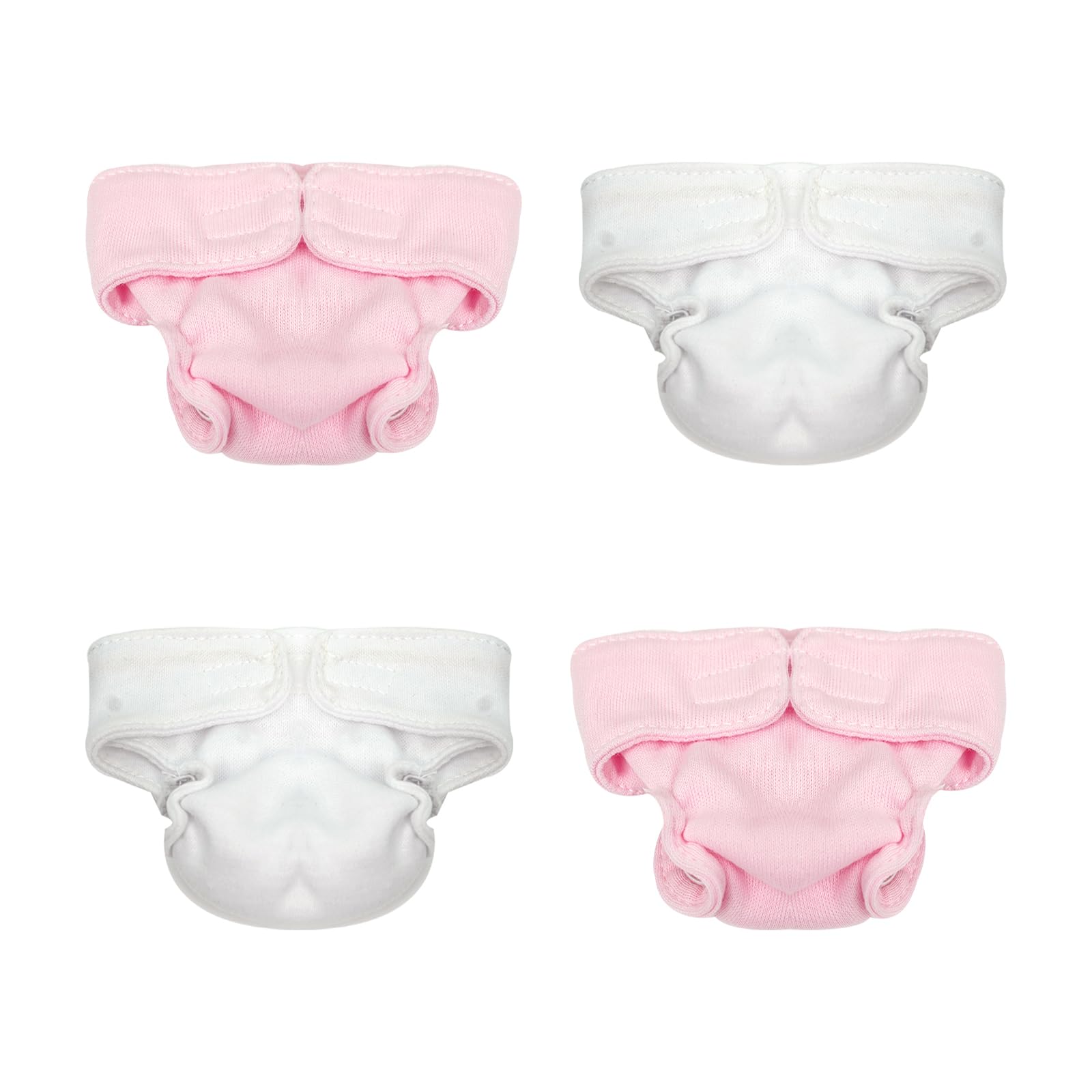 4 Pieces Reusable Baby Doll Diapers - Newborn to 7 Inch Dolls (Pink & White)