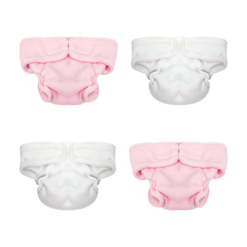 4 Pieces Reusable Baby Doll Diapers - Newborn to 7 Inch Dolls (Pink & White)