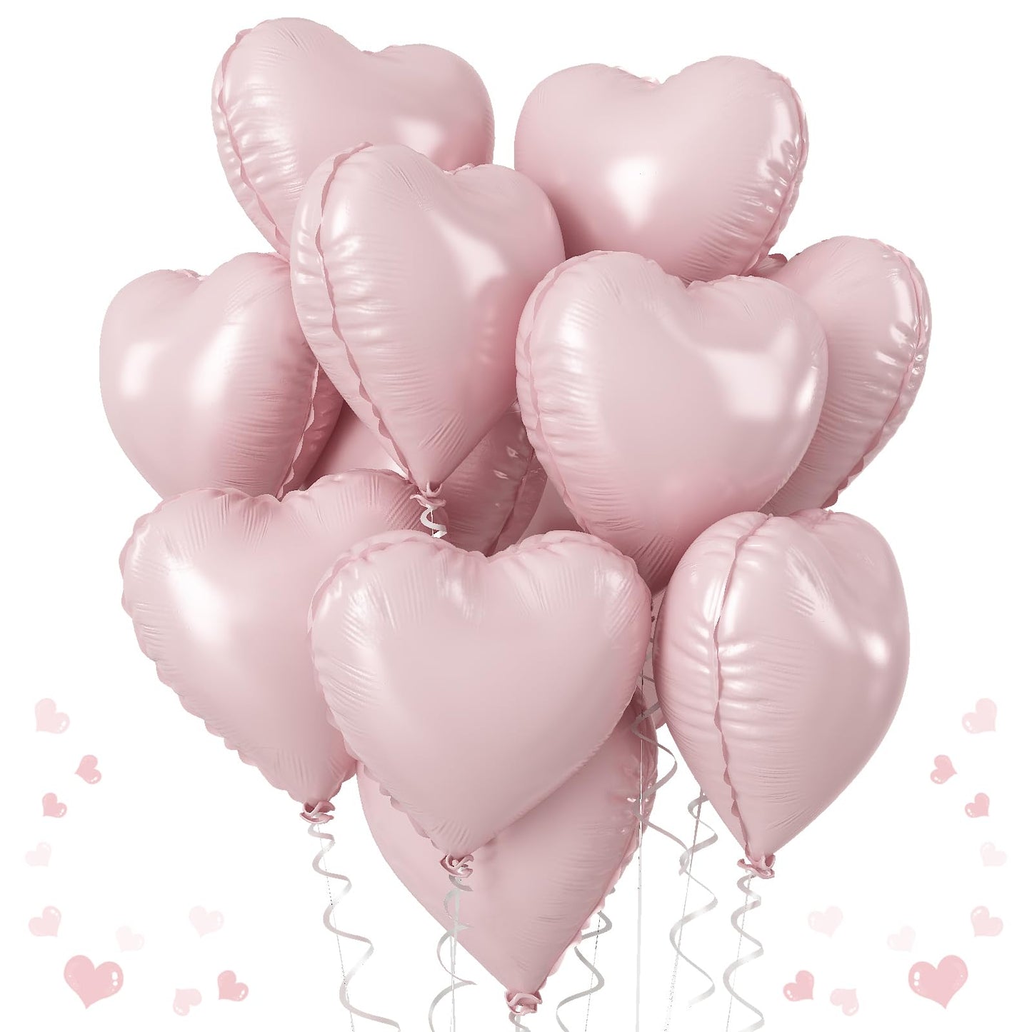 Baby Pink Heart Balloons, 18 Inch Pink Heart Balloons, 12Pcs Large Pearl Pink Heart Shape Mylar Balloons, Pastel Pink Helium Foi