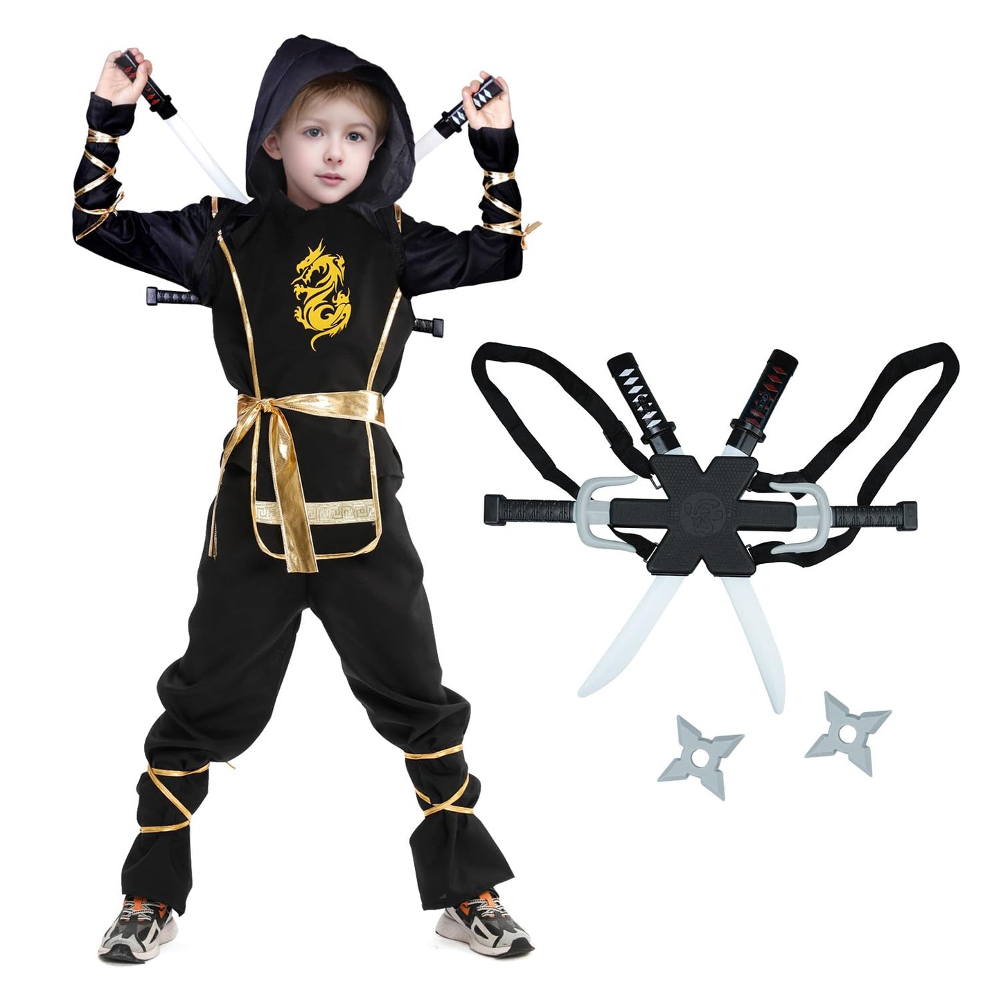 Digi Marker Halloween Ninja Costume For Boys Kids Ninja Dress Up & Pretend Play With Deluxe Ninja Toys