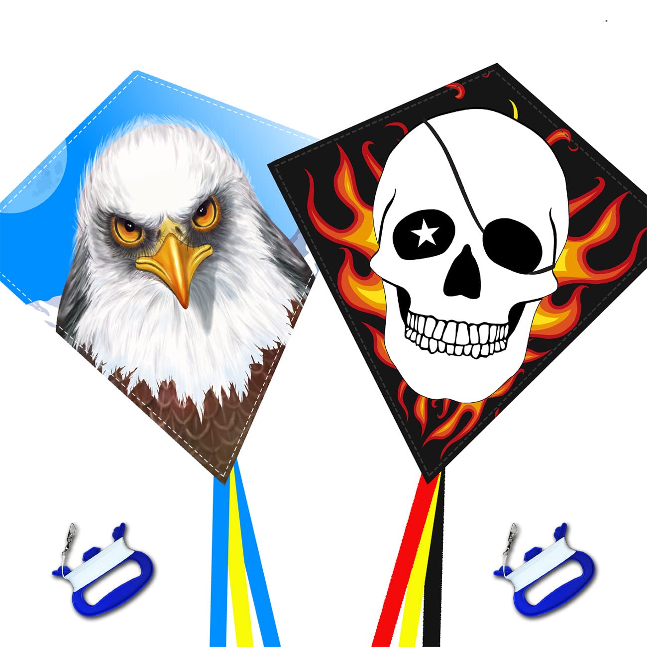 Honbo Beach Eddy Kites For Adults Easy To Fly,Eagle+Skull Diamond Kite For Kids Ages 4-10, Kite Handle(Eagle+Skull)