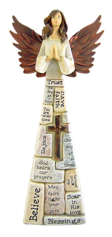 Praying Angel Faith-Filled Robes Whitewashed 4 x 10.5 Resin Tabletop Figurine