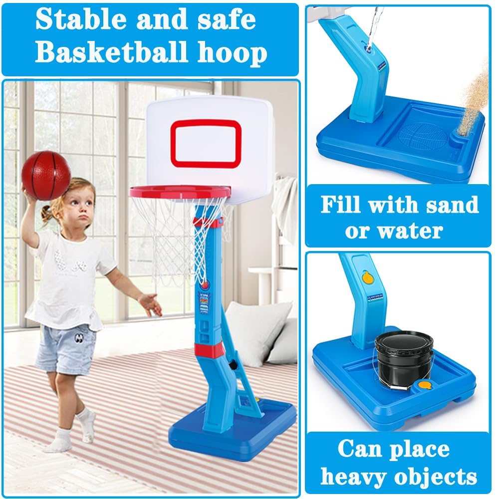 Toddler Basketball Hoop Height Adjustable Kids Basketball Hoop For Indoor Outdoor Play Portable Basketball Goal Poolside Basketball Hoop For Swimming Pool Basketball Toy For Kids Age 1-3 2-4 4-8