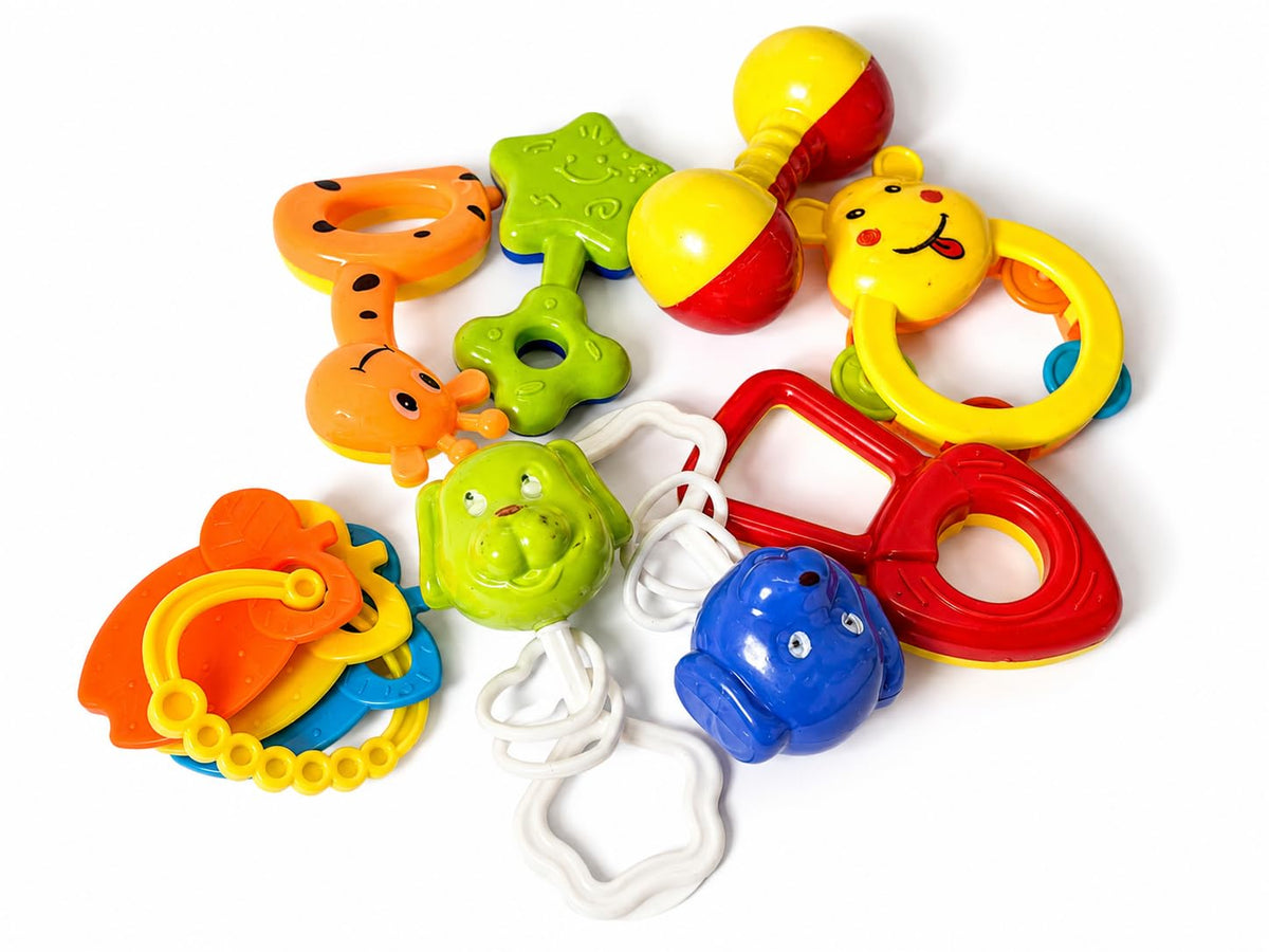 Dorytoy Newborn Baby Sensory Development Rattle and Teether Toy Set for Indoor Outdoor Activity Play Plastic Baby Hand Shaker Ra