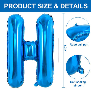 Toniful 40 Inch Large Blue Letter H Balloons Giant Alphabet Letter Balloons,Foil Mylar Big Balloons For Birthday Party Anniversa