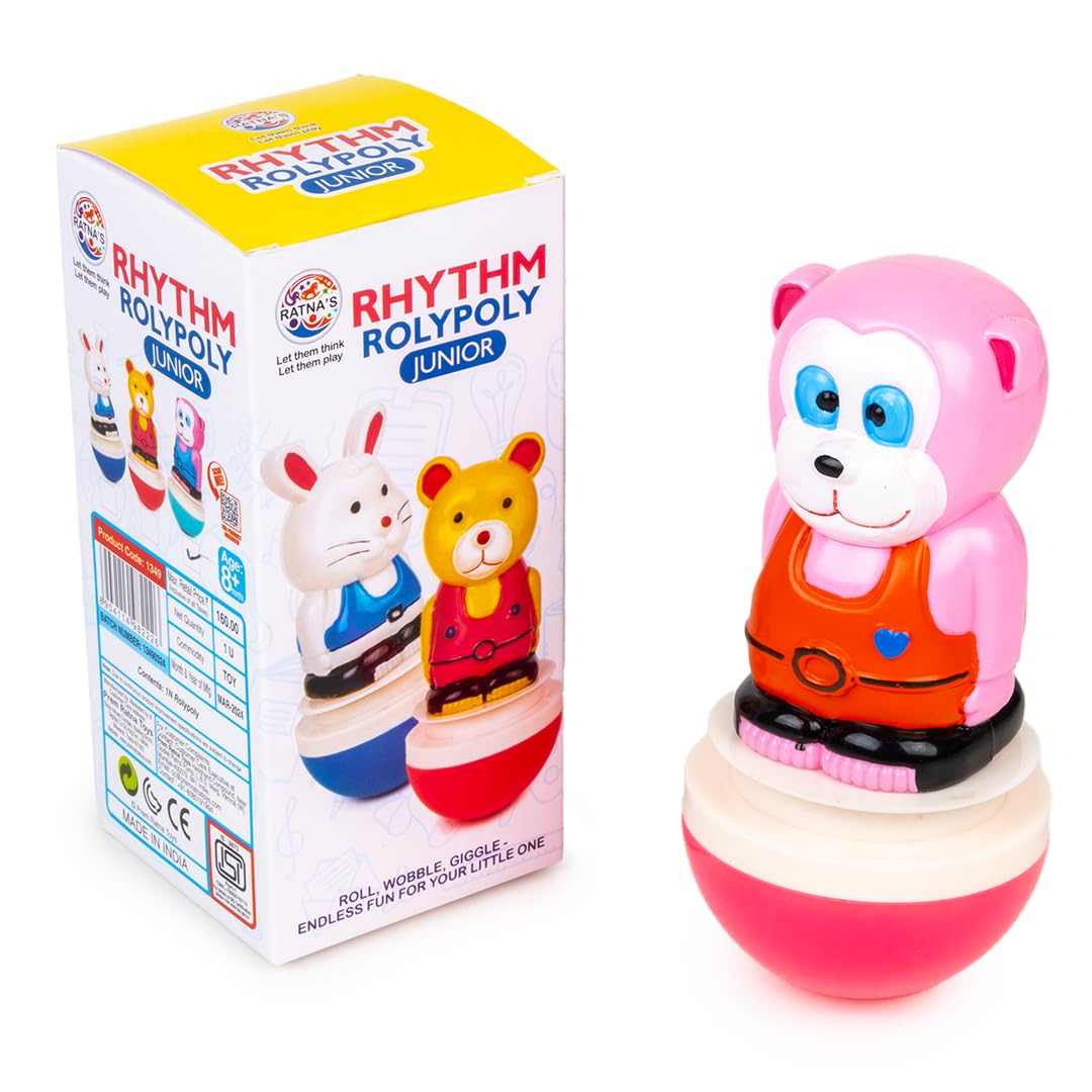 Ratnas Rhythm Roly Poly Junior Monkey Push and Shake Wobbling Bell Sounds Musical Rattling Toy for New Born Infants & Toddlers