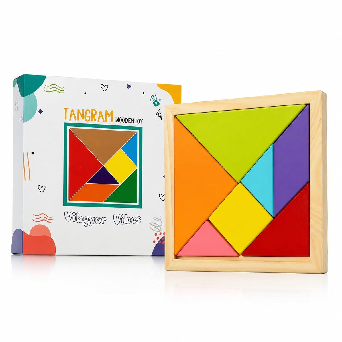 Vibgyor Vibes 7 Piece Wooden Tangram Puzzle For Mind Development Of Kids