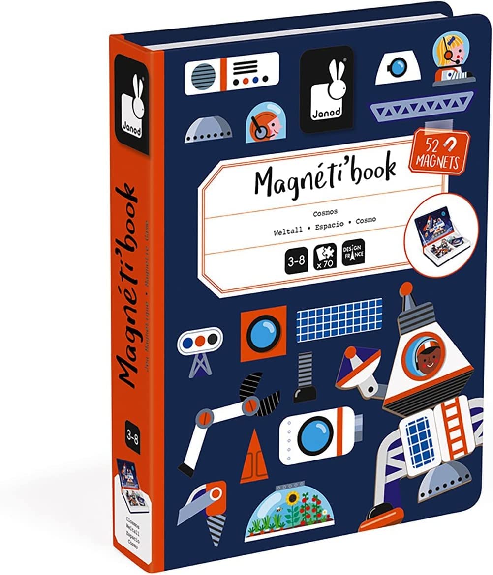 Janod - MagnetiBook Universe - 70 - Part Educational Magnetic Game Teaches Fine Motor Skills and Imagination - Suitable for Age