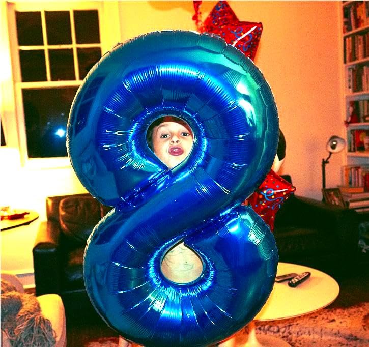 Navy Blue Giant Number 8 Balloon 40 Inch, 8Th Eight Blue Birthday Decorations, Men Women 8 18 28 38 80 88 Birthday Number Balloo