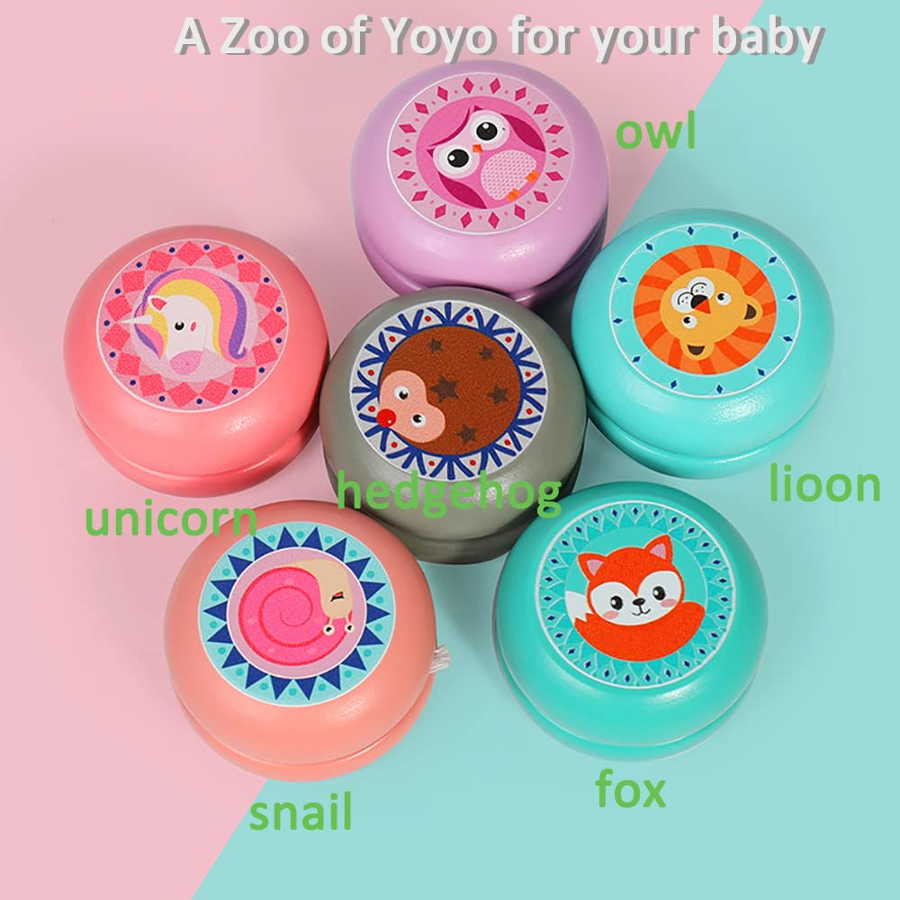 Wooden Yoyo for Kids Auto Return Loop Yo yo Gift for Kids Easy to Play No Tricks Needed, Black Hedgehog