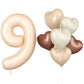 Biapian 40 Inch Light Brown Number 9 Balloons, Apricot Large Number 8 Balloon With 18'' Retro Foil Heart Balloons Helium For Neu