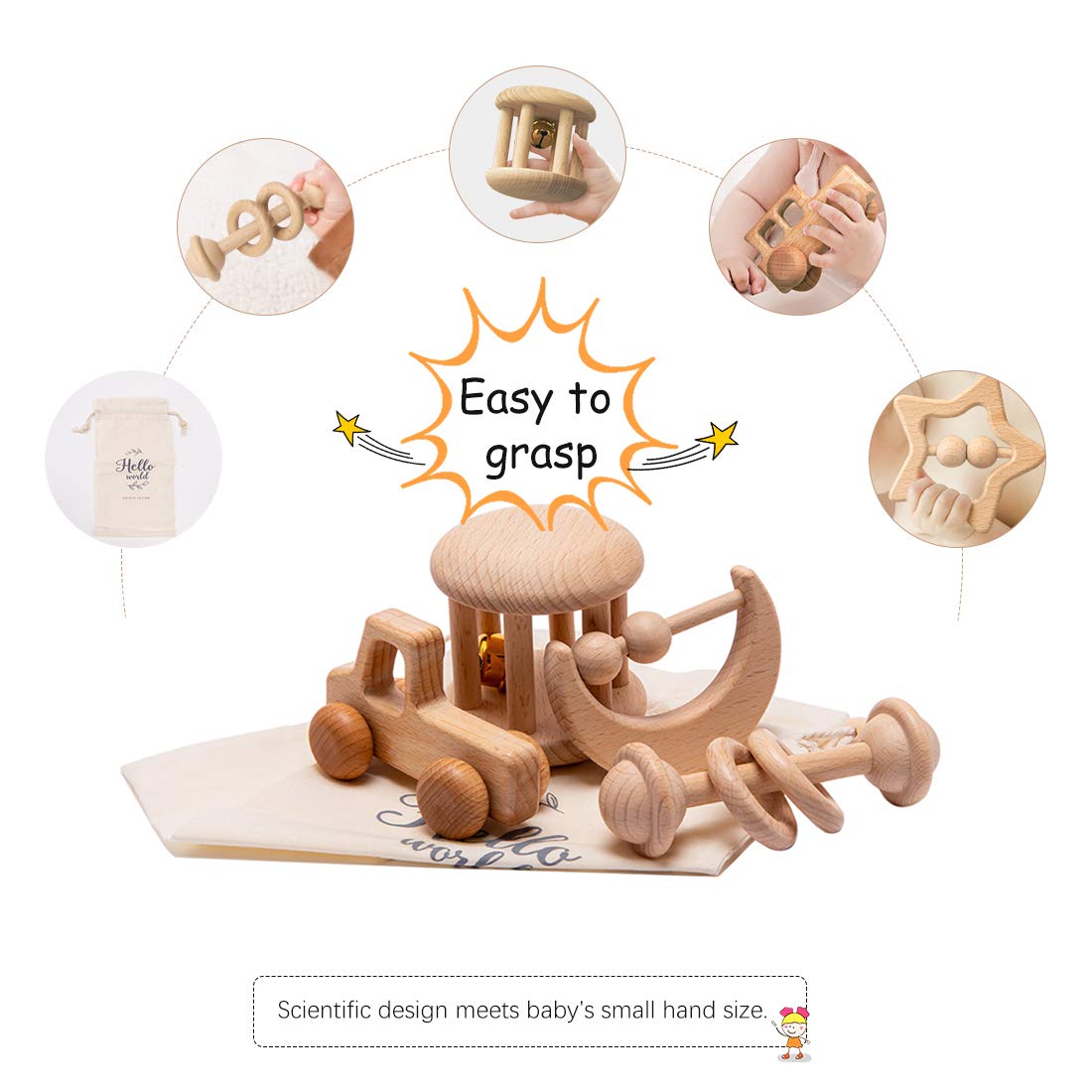 Wood Baby Rattle Personalizable Infant Rattle Sensory Development Wooden Toys Set