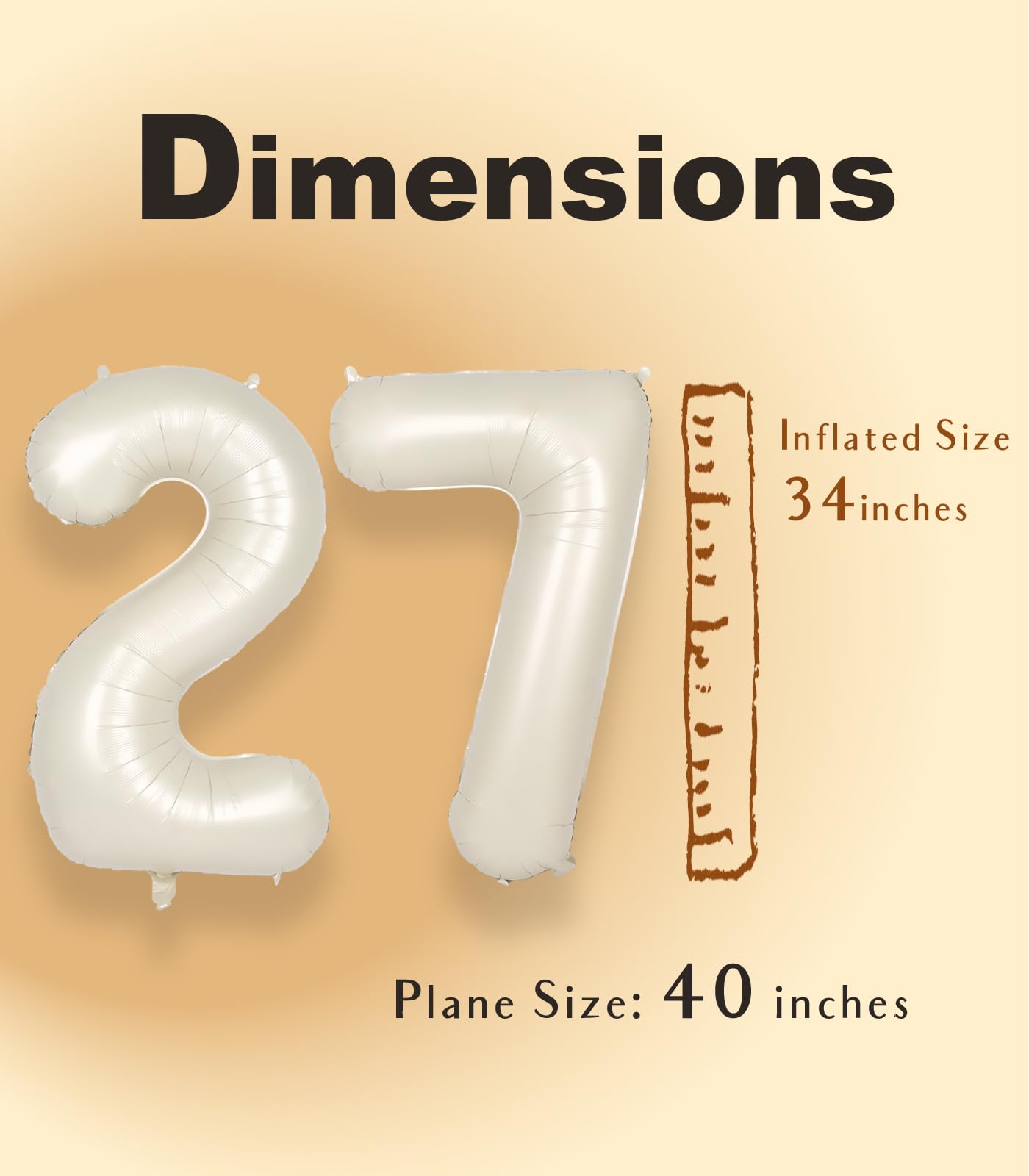 Suwen 40 Inch Large Cream White 27 Balloon Numbers Big Foil Helium Number Balloons 0-9 Jumbo Happy 27Th Mylar Birthday Party Dec