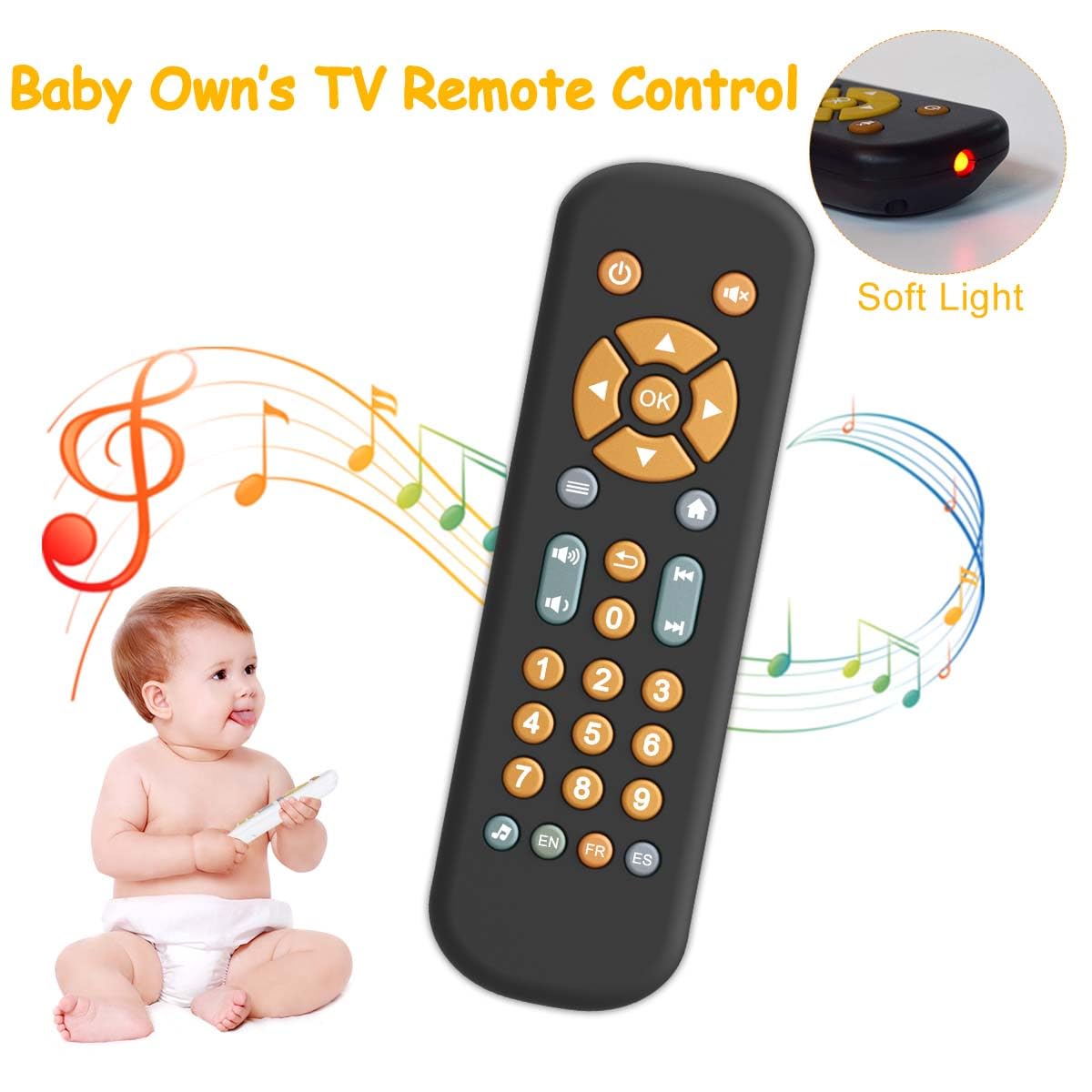 Koesmg Baby Tv Remote Control Toy With Light And Sound, Early Educational Music Toy With English/French/Spanish, Gift Toy For 6