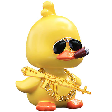 Wonuu Bobble Heads Ducks, Car Dashboard Decor Cute Yellow Shaking Head Duck Doll For Car Interior Ornament With Glasses, Necklace And Funny Accessories (Duck Cool)