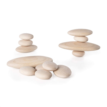 Guidecraft Wood Stackers - River Stones: 20 Natural Building Blocks Set For Children, Develop Fine Motor Skills