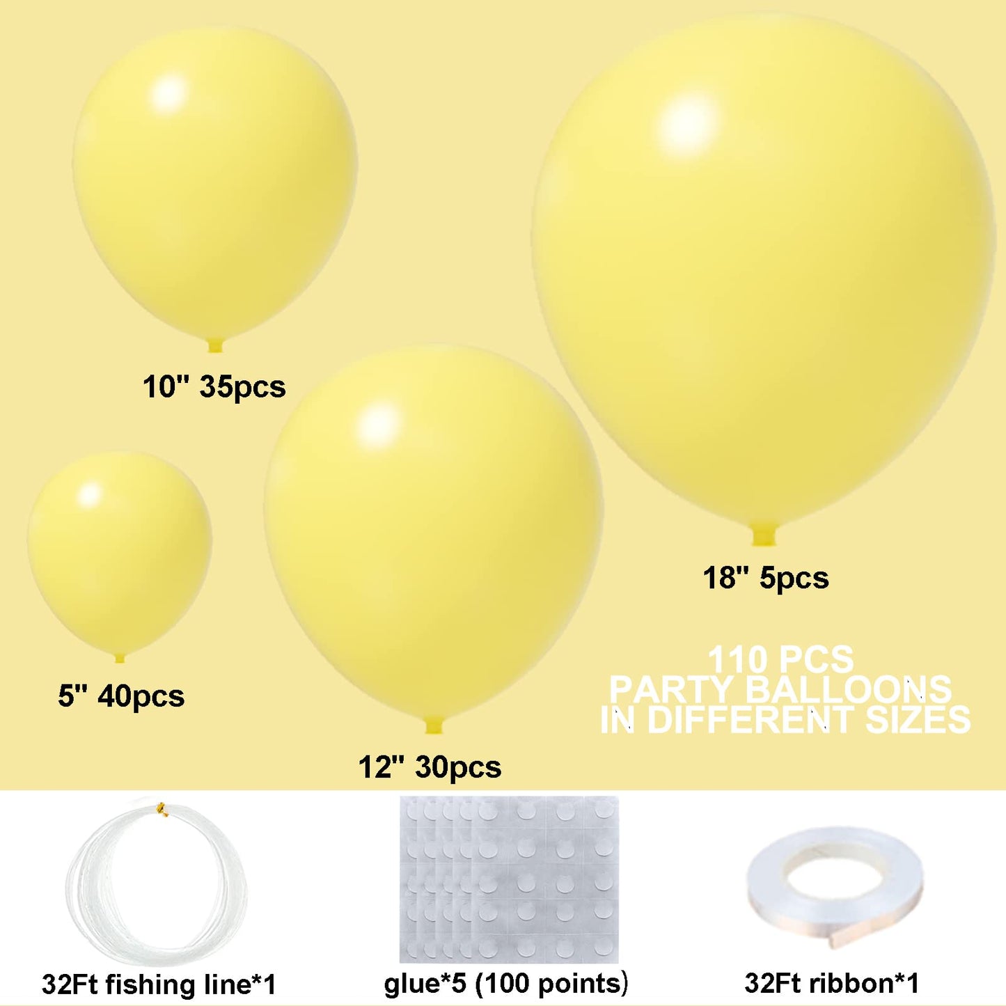 Yellow Balloons 110Pcs Yellow Balloon Garland Arch Kit 5/10/12/18 Inch Matte Latex Yellow Balloons Different Sizes As Honey Bee