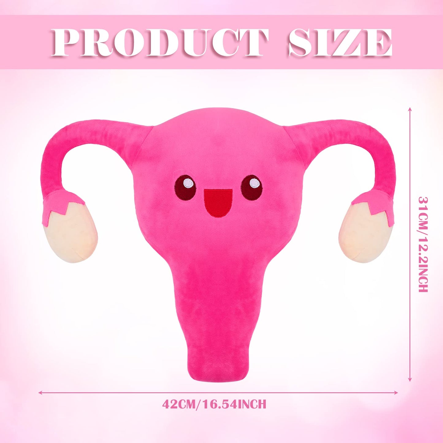 Mumufy Uterus Plush Toy - 11.8 Inch Pink Stuffed Toy for Women, Health Gift, Fertility Party Decor
