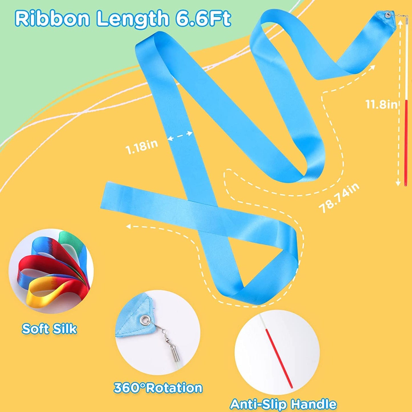 Hiunicorn 12Pcs Blue Dance Ribbons Party Favors For Girls Rhythmic Gymnastics Ballerina Birthday Party Streamers Decoration, Kids Circus Carnival Ribbon Silks Sticks Wands